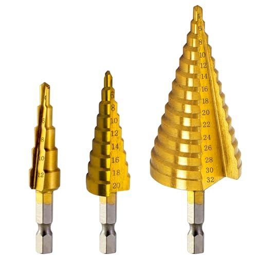 Spiralnut Stufenbohrer Set 3Pcs HSS Stufenbohrer Bohrersets Kegelbohrer Konusbohrer Metallbohrer Bohrer Satz Für Metall, Messing, Holz 4-12mm/4-20mm/4-32mm Spiralnut Stufenbohrer Set 3Pcs HSS Stufenbohrer Bohrersets Kegelbohrer Konusbohrer Metallbohrer Bohrer Satz Für Metall, Messing, Holz 4-12mm/4-20mm/4-32mm von JSMTKJ