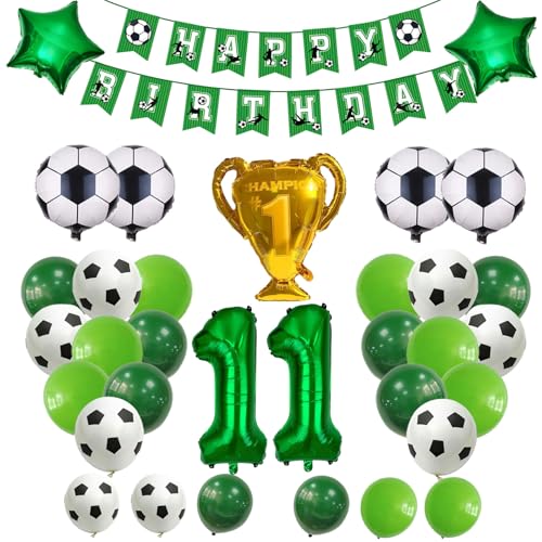 Fußball-Geburtstagsdeko für Jungen – Fussball Luftballon 11. Geburtstag, folienballon 11, Fußballballons, Pokal & Girlande – für Kindergeburtstage (Grün 11) von JSRHEEM