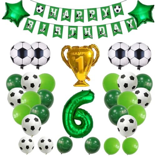 Fußball-Geburtstagsdeko für Jungen – Fussball Luftballon 6. Geburtstag, folienballon 6, Fußballballons, Pokal & Girlande – für Kindergeburtstage (Grün 6) von JSRHEEM