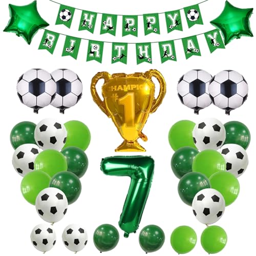 Fußball-Geburtstagsdeko für Jungen – Fussball Luftballon 7. Geburtstag, folienballon 7, Fußballballons, Pokal & Girlande – für Kindergeburtstage (Grün 7) von JSRHEEM