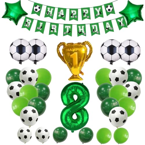 Fußball-Geburtstagsdeko für Jungen – Fussball Luftballon 8-12. Geburtstag, folienballon 8-12, Fußballballons, Pokal & Girlande – für Kindergeburtstage (Grün 8) von JSRHEEM