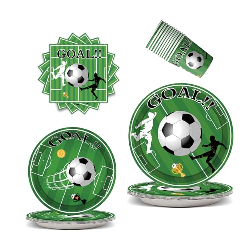 Fußball Party Dekoration Essgeschirr Set - 50 Stücke, Fussball Teller und Becher Setinkl. Servietten, geeignet für 10 Personen - Fußball Geburtstagsparty Dekoration​ (Football-3) von JSRHEEM