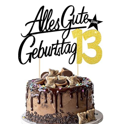 Torten Deko 13 Geburtstag – Glitzernder Cake Topper für Frauen & Männer (13) von JSRHEEM