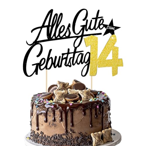 Torten Deko 14 Geburtstag – Glitzernder Cake Topper für Frauen & Männer (14) von JSRHEEM