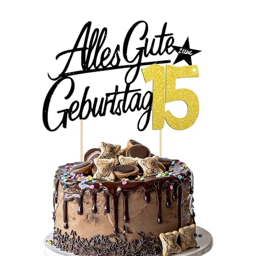 Torten Deko 15 Geburtstag – Glitzernder Cake Topper für Frauen & Männer (15) von JSRHEEM
