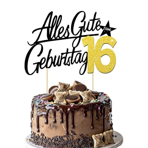 Torten Deko 16 Geburtstag – Glitzernder Cake Topper für Frauen & Männer (16) von JSRHEEM