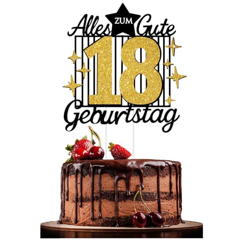 Torten Deko 18. Geburtstag – Goldene & Schwarze Kuchendeko | Happy 18th Birthday Cake Topper für Frauen & Männer (black gold 18) von JSRHEEM