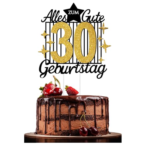 Torten Deko 30. Geburtstag – Goldene & Schwarze Kuchendeko | Happy 18th Birthday Cake Topper für Frauen & Männer (black gold 30) von JSRHEEM