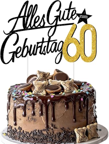 Torten Deko 60 Geburtstag – Glitzernder Cake Topper für Frauen & Männer (60) von JSRHEEM