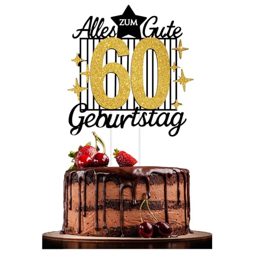 Torten Deko 60. Geburtstag – Goldene & Schwarze Kuchendeko | Happy 18th Birthday Cake Topper für Frauen & Männer (black gold 60) von JSRHEEM