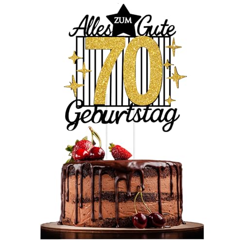 Torten Deko 70. Geburtstag – Goldene & Schwarze Kuchendeko | Happy 18th Birthday Cake Topper für Frauen & Männer (black gold 70) von JSRHEEM