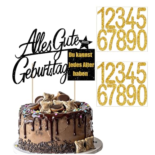 Torten Deko Geburtstag – Glitzernder Cake Topper für Frauen & Männer (schwarzes Gold) von JSRHEEM