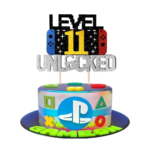 Videospiel Tortendeko Geburtstag, Glitzernde Spielkonsolen - Thema, Cupcake Topper, perfekt Gaming Cake Topper für 11 Jahre Junge und Mädchen Geburtstag (schwarzes Gold 11) von JSRHEEM