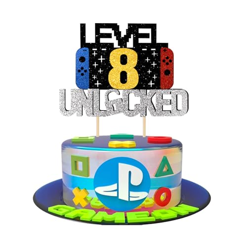 Videospiel Tortendeko Geburtstag, Glitzernde Spielkonsolen - Thema, Cupcake Topper, perfekt Gaming Cake Topper für 6-12 Jahre Junge und Mädchen Geburtstag (schwarzes Gold 8) von JSRHEEM