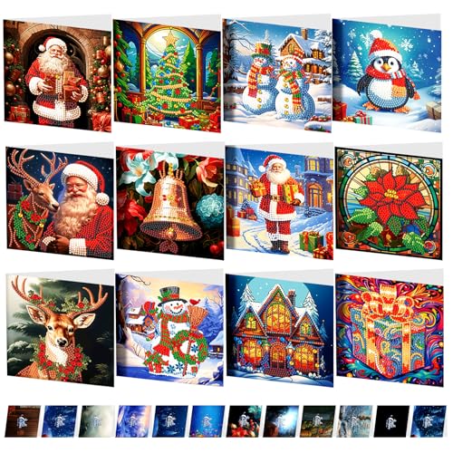 JSRQT 12 Stück 5D DIY Diamond Art Painting Karten Weihnachtskarte mit Kuverts Weihnachtskarten Strass Handwerk Handgefertigte Schöne Motive Diamant Malerei Grußkarte Christmas Grußkarten Geschenkkarte JSRQT 12 Stück 5D DIY Diamond Art Painting Karten Weihnachtskarte mit Kuverts Weihnachtskarten Strass Handwerk Handgefertigte Schöne Motive Diamant Malerei Grußkarte Christmas Grußkarten Geschenkkarte von JSRQT