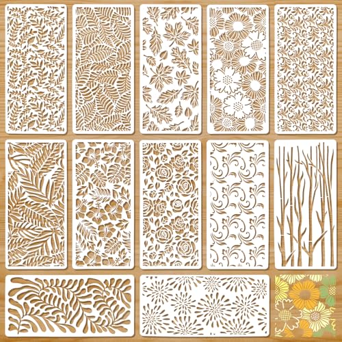 JSRQT 12 Stück Blumen Textur Schablonen, Blätter Dekoration Zeichnung Malschablonen, Wiederverwendbares Kunststoff Schablonen Vorlagen für Möbel, Boden, Leinwand, Holz, Glas und Kartenherstellung JSRQT 12 Stück Blumen Textur Schablonen, Blätter Dekoration Zeichnung Malschablonen, Wiederverwendbares Kunststoff Schablonen Vorlagen für Möbel, Boden, Leinwand, Holz, Glas und Kartenherstellung von JSRQT