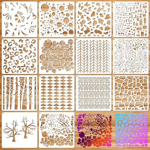 JSRQT 14 Stück Leopardenmuster Schraube Schablonen Set,Zeichnung Malschablonen Schablonen zum,SchablonenVorlagen für Holz,Boden,Möbel Wandgestaltung Deko, DIY Scrapbooking Handwerk von JSRQT