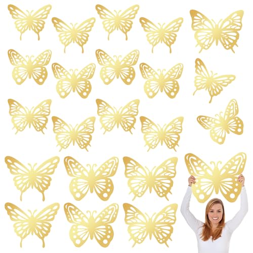 JSRQT 18 Stück Große 3D Schmetterlings Dekorationen, 2 Größen 3 Stile Schmetterlings Wanddekorationsset, Große Wandaufkleber Party Dekoration für Geburtstag Hochzeit Schlafzimmer Babydusche (Gold) JSRQT 18 Stück Große 3D Schmetterlings Dekorationen, 2 Größen 3 Stile Schmetterlings Wanddekorationsset, Große Wandaufkleber Party Dekoration für Geburtstag Hochzeit Schlafzimmer Babydusche (Gold) von JSRQT