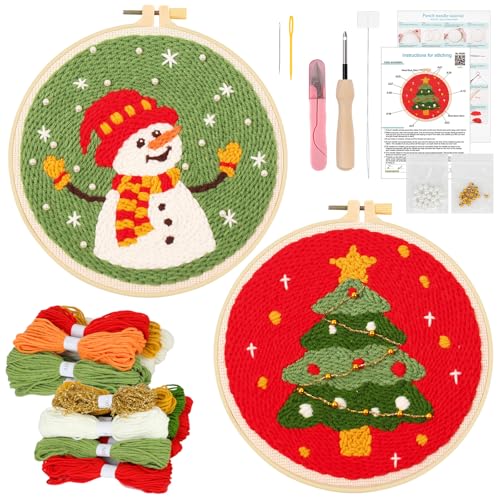 JSRQT 2 Sets Weihnachts Punch Needle Set für Anfänger, Punch Needle Stickerei Starter Set für Erwachsene und Kinder mit Weihnachtsbaum Schneemann Muster, Stanznadel Kit mit 2 Stickrahmen, Anleitung JSRQT 2 Sets Weihnachts Punch Needle Set für Anfänger, Punch Needle Stickerei Starter Set für Erwachsene und Kinder mit Weihnachtsbaum Schneemann Muster, Stanznadel Kit mit 2 Stickrahmen, Anleitung von JSRQT