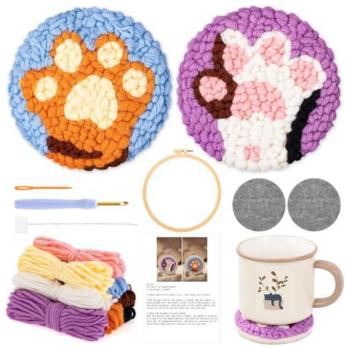 JSRQT 2 Stück Punch Needle Untersetzer Kits für Anfänger, Punch Needle Embroidery Starter Kit mit Katzenkrallenmuster, DIY Handwerk Punch Needle Stickerei Coaster Kit für Basteln JSRQT 2 Stück Punch Needle Untersetzer Kits für Anfänger, Punch Needle Embroidery Starter Kit mit Katzenkrallenmuster, DIY Handwerk Punch Needle Stickerei Coaster Kit für Basteln von JSRQT