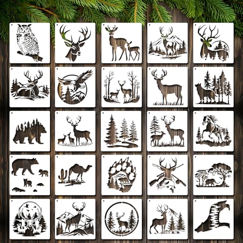 JSRQT 25 Stück Tier-Schablonen für Malprojekte,Wiederverwendbare Waldtier-Motive Painting Stencils, Malerei Schablonen Vorlage Leinwand, Möbel & Wände, 15 x 15 cm von JSRQT