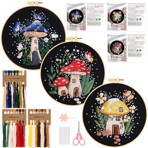 JSRQT 3 Embroidery Set Stickerei Kit Pilz Gestempeltes Stickerei Starter für DIY Kunst Handwerk Blumen Schmetterling Stickerei Stick Starter Kit Kreuzstich Cross Stitch Set für Anfänger Erwachsene JSRQT 3 Embroidery Set Stickerei Kit Pilz Gestempeltes Stickerei Starter für DIY Kunst Handwerk Blumen Schmetterling Stickerei Stick Starter Kit Kreuzstich Cross Stitch Set für Anfänger Erwachsene von JSRQT