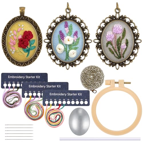 JSRQT 3 Pack Blumen Anhänger Stickerei Starter Sets, Halskette Stickset für Erwachsene, Mini Kreuzstichset mit Stickwerkzeug, DIY Handgemachtes Set für Halsketten Ohrring mit Ketten JSRQT 3 Pack Blumen Anhänger Stickerei Starter Sets, Halskette Stickset für Erwachsene, Mini Kreuzstichset mit Stickwerkzeug, DIY Handgemachtes Set für Halsketten Ohrring mit Ketten von JSRQT