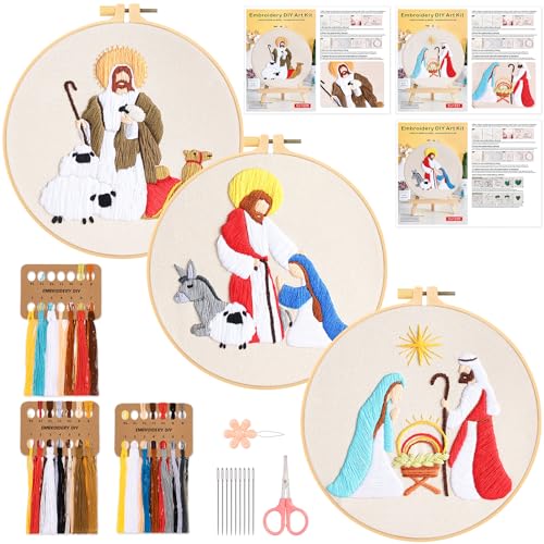 JSRQT 3 Sätze Christliche Krippe Stickerei Starter Kit für Erwachsene Anfänger,DIY Handgemachte Kreuzstich Set, Nadelspitzen-Stickset für Heimdekoration JSRQT 3 Sätze Christliche Krippe Stickerei Starter Kit für Erwachsene Anfänger,DIY Handgemachte Kreuzstich Set, Nadelspitzen-Stickset für Heimdekoration von JSRQT