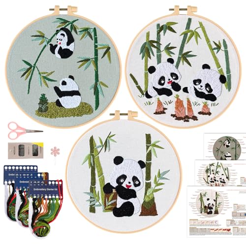 JSRQT 3 Sets Stickerei Starter Set Anfänger Erwachsene, Gestempeltes Kreuzstich Set mit Panda Muster, Handgefertigtes Nadelspitzen Stickset mit Werkzeugsatz, DIY Handwerk Heimdekoration JSRQT 3 Sets Stickerei Starter Set Anfänger Erwachsene, Gestempeltes Kreuzstich Set mit Panda Muster, Handgefertigtes Nadelspitzen Stickset mit Werkzeugsatz, DIY Handwerk Heimdekoration von JSRQT