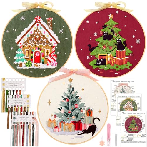 JSRQT 3 Stück Embroidery Set Kreuzstich Kit Weihnachts Cross Stitch Set mit Weihnachtsmuster Stickerei Kit Sticken Stickerei Stick Starter Kit für Anfänger Erwachsene Gestempelten Sticksets Handwerk JSRQT 3 Stück Embroidery Set Kreuzstich Kit Weihnachts Cross Stitch Set mit Weihnachtsmuster Stickerei Kit Sticken Stickerei Stick Starter Kit für Anfänger Erwachsene Gestempelten Sticksets Handwerk von JSRQT