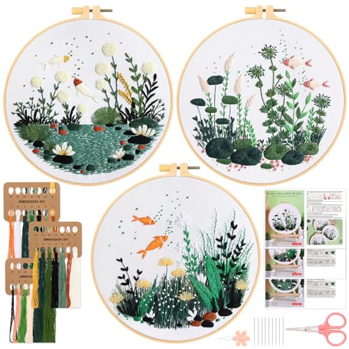 JSRQT 3 Stück Kreuzstich Kit Goldfisch Stickerei Set Embroidery Fisch DIY Handgemachte Cross Stitch für Anfänger Erwachsene Handwerk Sticken Punch Starter Gestempelten Stickset Kunst Geschenk von JSRQT