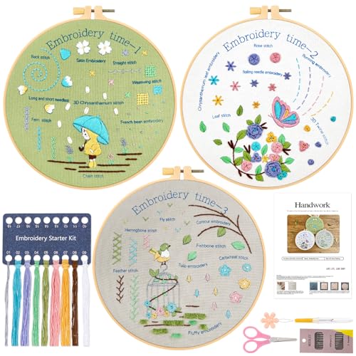 JSRQT 3 Stück Stickerei Starter Kit Für Erwachsene Anfänger, Handgemachtes Gestempelten Sticksets Enthält Gestempelt Blume Muster, Farbfäden, Werkzeuge, Anleitung JSRQT 3 Stück Stickerei Starter Kit Für Erwachsene Anfänger, Handgemachtes Gestempelten Sticksets Enthält Gestempelt Blume Muster, Farbfäden, Werkzeuge, Anleitung von JSRQT