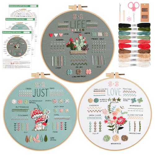 JSRQT 3 Stück Stickerei Starter Kit Anfänger, Stich Praxis Stickerei Kit Erwachsene Kinder zu lernen 35 Verschiedene Stitch, Handwerk Stickstich Übungsset Sticken set mit Anleitung Hoop Nadel und Garn JSRQT 3 Stück Stickerei Starter Kit Anfänger, Stich Praxis Stickerei Kit Erwachsene Kinder zu lernen 35 Verschiedene Stitch, Handwerk Stickstich Übungsset Sticken set mit Anleitung Hoop Nadel und Garn von JSRQT
