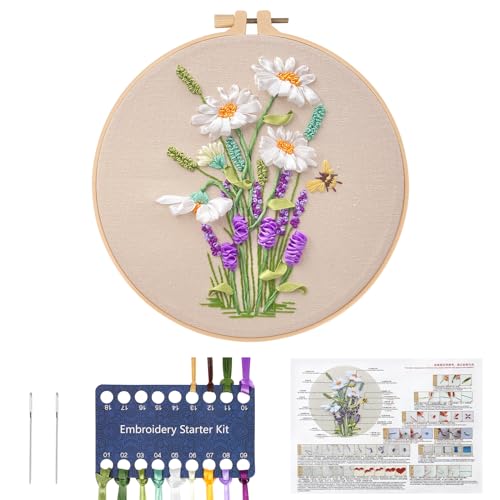 JSRQT 3D Band Stickerei Starter Sets für Anfänger, Nadelspitzen Sticksets für Erwachsene und Kinder, Kreuzstich Sets mit Blumenstempel, DIY Handwerk, Handgefertigtes DIY Stickset mit Nadel und Fäden JSRQT 3D Band Stickerei Starter Sets für Anfänger, Nadelspitzen Sticksets für Erwachsene und Kinder, Kreuzstich Sets mit Blumenstempel, DIY Handwerk, Handgefertigtes DIY Stickset mit Nadel und Fäden von JSRQT