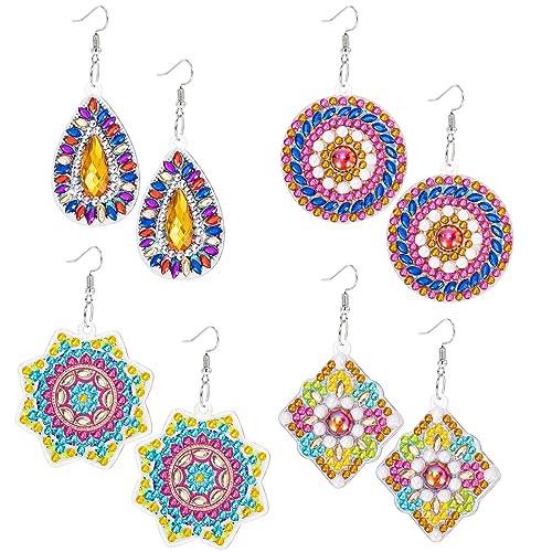 JSRQT 4 Paare Diamond Art Painting Ohrringe, Set mit 5D Diamant Ohrringen, Doppelseitige DIY Malerei Ohrringe, Vintage Ohrring Herstellungsset, Boho Ohrhänger für Frauen Mädchen JSRQT 4 Paare Diamond Art Painting Ohrringe, Set mit 5D Diamant Ohrringen, Doppelseitige DIY Malerei Ohrringe, Vintage Ohrring Herstellungsset, Boho Ohrhänger für Frauen Mädchen von JSRQT