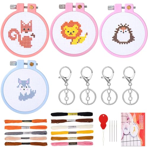 JSRQT 4 Sets Kreuzstichset Anfänger Kinder, Stickerei Starter Kits, Tier Sticken Sets Kinder Anfänger mit Schlüsselanhängern, Kreuzstich Starter Kit mit Nadeln, Fäden, farbigen Rahmen und Anleitung JSRQT 4 Sets Kreuzstichset Anfänger Kinder, Stickerei Starter Kits, Tier Sticken Sets Kinder Anfänger mit Schlüsselanhängern, Kreuzstich Starter Kit mit Nadeln, Fäden, farbigen Rahmen und Anleitung von JSRQT