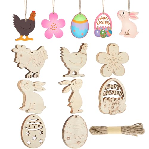 JSRQT 40 Stück Oster Anhänger aus Holz, Unvollendete Hasen Eier Anhänger Pendant für Party Geschenk Dekor, Leere Holz Anhänger Ornament für Kinder DIY Ostern Handgefertigte Wand Zuhause Dekoration von JSRQT
