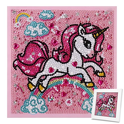 JSRQT 5D Einhorn Diamant Malerei Kit für Kinder,DIY Kids Diamond Art Painting,Kristall Strass Diamant Painting Mosaikherstellung Vorbedruckte Kit (18x18cm) von JSRQT