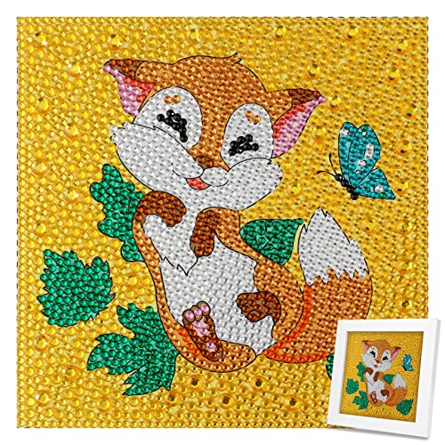 JSRQT 5D Fuchs Diamant Malerei Kit für Kinder,DIY Diamond Art Painting Stickerei Kreuzstich Arts Craft Bilder,Mosaikherstellung Vorbedruckte Kit (15x15cm) von JSRQT