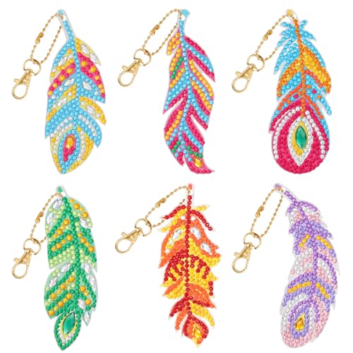 JSRQT 6 Stück 5D DIY Diamantmalerei Schlüsselanhänger, Feder Diamond Art Painting Anhänger Set für Erwachsene Kinder, Doppelseitige Kristall Mosaikmalerei Schlüsselbund Anhänger Ornamente für Dekor JSRQT 6 Stück 5D DIY Diamantmalerei Schlüsselanhänger, Feder Diamond Art Painting Anhänger Set für Erwachsene Kinder, Doppelseitige Kristall Mosaikmalerei Schlüsselbund Anhänger Ornamente für Dekor von JSRQT