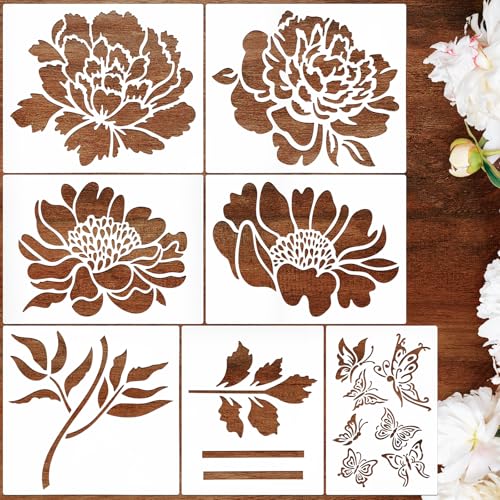 JSRQT 7 Stück Große Blumen Schablonen zum Malen, Wiederverwendbare DIY Malschablonen, Rose Zeichnen Schablone Vorlagen für Gartenzäune, Holz, Boden,Wand, Heimdekoration (30x25.5cm) von JSRQT