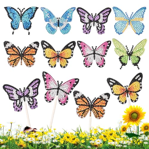 JSRQT 8 Pcs Diamond Art Painting Schmetterling Set DIY Diamond Art Painting Art für Garten Dekor für Kinder Diamond Art Painting Gartenstecker Ornaments Zubehör Garden Butterflies DIY von JSRQT