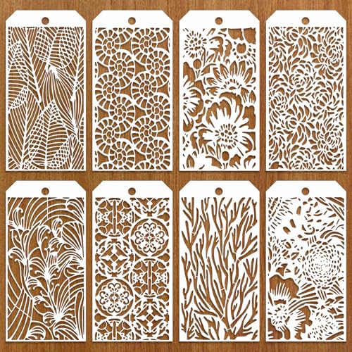 JSRQT 8 Stück Blume Schablonen Set Wiederverwendbar Spitze Malvorlagen Schablonen Blumen Mandala Zeichnung Malschablonen Wand Malen Schablonen Stencil DIY Scrapbooks für Malerei Holz Deko 4.7 x 9.45 von JSRQT