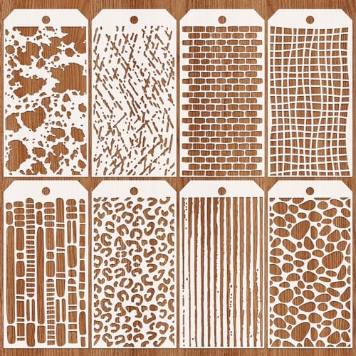 JSRQT 8 Stück Leopard Schablonen zum Bemalen,Ziegel Painting Stencils,Textur Malerei Malschablonen Vorlage für Holz, Boden, Möbel Wandgestaltung Deko, DIY Scrapbooking Basteln 4.7 x 9.45” von JSRQT