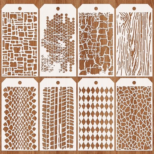 JSRQT 8 Stück Schichtung Schablonen zum Malen,Ziegel Zeichnung Malschablonen zum Bemalen,Vorlagen Punkt Malerei für Holz 4.7 x 9.45” von JSRQT