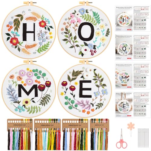 JSRQT Anfänger Stickerei Set, 4 Sets HOME Stickerei Starter Set Erwachsene mit Blumenmuster, Gestempeltes Kreuzstichset mit Stickwerkzeug, Einfaches Sticken Starterset für Heimwerker, Heimdekoration JSRQT Anfänger Stickerei Set, 4 Sets HOME Stickerei Starter Set Erwachsene mit Blumenmuster, Gestempeltes Kreuzstichset mit Stickwerkzeug, Einfaches Sticken Starterset für Heimwerker, Heimdekoration von JSRQT