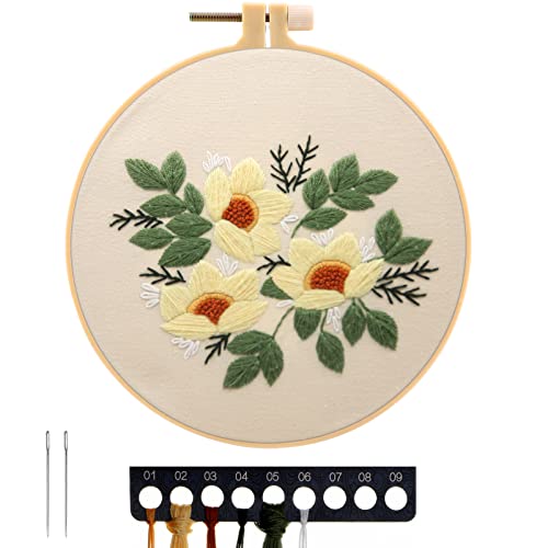 JSRQT Blumen Stickerei Kreuzstich Set,Handmade Embroidery Starter Kit,Anfänger Stick Starter Kit für Erwachsene von JSRQT