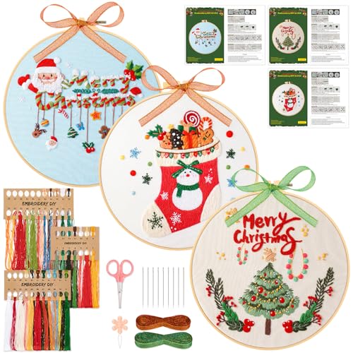JSRQT Buntes Weihnachts Stickerei Kit, 3 Sets Sticksets Anfänger Erwachsene, Gestempeltes Kreuzstichset mit Buntes Weihnachtsmuster, Komplettes Stickerei Starter Kit mit Stickwerkzeug und Anleitung JSRQT Buntes Weihnachts Stickerei Kit, 3 Sets Sticksets Anfänger Erwachsene, Gestempeltes Kreuzstichset mit Buntes Weihnachtsmuster, Komplettes Stickerei Starter Kit mit Stickwerkzeug und Anleitung von JSRQT