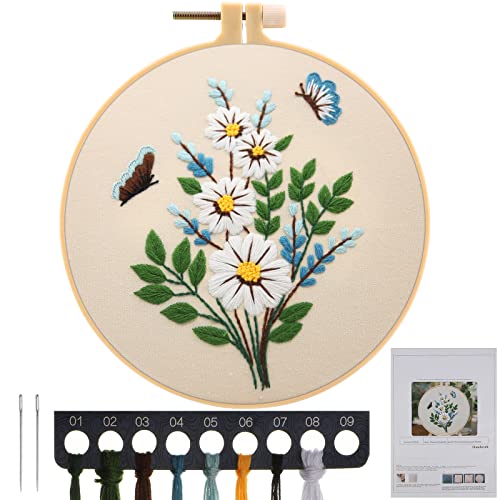 JSRQT DIY Stickerei Kreuzstich Kit,Embroidery Cross Stitch Starter Kit mit Schmetterling und Blume,Kreuzstich Stickerei Kit für Erwachsene Anfänger von JSRQT