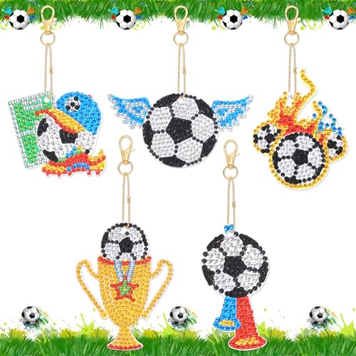 JSRQT Diamond Art Painting Anhänger Fußball Diamant Malerei Schlüsselbund 5D DIY Strass Schlüsselanhänger Stickerei Fussball Voll Kits Geschenke Keychains Kunst Handwerk Handtasche Dekoration von JSRQT